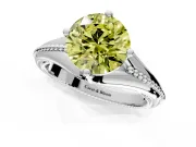 Solitaire Engagement Ring Setting for Fancy Yellow Round Cut Center with Milgrain Cathedral Band and Prong Head in Platinum