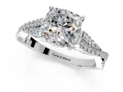 Solitaire Engagement Ring Setting for Cushion Cut Center with Twisted Pave Split Shank and Prong Head in Sterling Silver