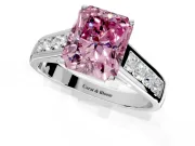 Solitaire Engagement Ring Setting for Fancy Pink Radiant Cut Center with Round Cut Channel Band and Prong Head in Platinum