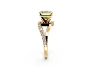 Solitaire Engagement Ring Setting for Fancy Yellow Asscher Cut Center with Pave Bypass Swirl Band and Prong Head in Yellow Gold