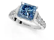 Solitaire Engagement Ring Setting for Fancy Blue Princess Cut Center with Pave Cathedral Shoulders and Prong Head in Platinum