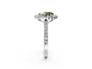 Milgrain Floral Halo Engagement Ring Setting for Fancy Green Oval Center with Pave Band and Prong Head in Sterling Silver