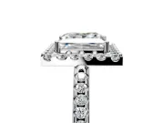 Pave Halo Engagement Ring Setting for Princess Cut Center with Single Row Pave Band and Prong Head in Platinum