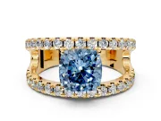 Solitaire Engagement Ring Setting for Fancy Blue Cushion Cut Center with Wide-Open Split Shank and Prong Head in Yellow Gold