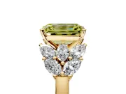 Leaf Cluster Engagement Ring Setting for Fancy Yellow Emerald Cut Center with Marquise Accents and Prong Head in Yellow Gold