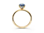 Hidden Halo Engagement Ring Setting for Fancy Blue Radiant Cut Center with Thin Round-Wire Band and Prong Head in Yellow Gold