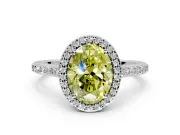 Halo Engagement Ring Setting for Fancy Yellow Oval Center with Pave Accents, Heart Basket and Prong Head in Platinum