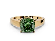 Solitaire Engagement Ring Setting for Fancy Green Cushion Cut Center with Tapered Split Shoulders and Prong Head in Yellow Gold