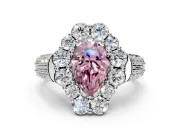 Large Accent Halo Engagement Ring Setting for Fancy Pink Pear-Shaped Center with Pave Split Shank and Prong Head in Sterling Silver