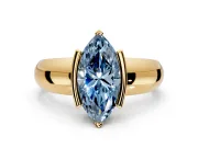 Tension Engagement Ring Setting for Fancy Blue Marquise Center with Wide Flat Band and Tension Head in Yellow Gold