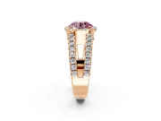 Halo Engagement Ring Setting for Fancy Pink Round Cut Center with Wide-Open Pave Split Shank and Prong Head in Rose Gold