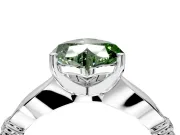 Solitaire Engagement Ring Setting for Fancy Green Heart-Shaped Center with Carved Leaf Shoulders and Prong Head in White Gold