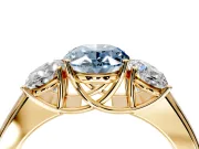 3 Stone Engagement Ring Setting for Fancy Blue Oval Center with Raised Basket Heads and Prong Head in Yellow Gold