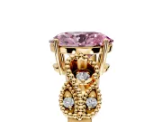 Leaf Engagement Ring Setting for Fancy Pink Oval Center with Milgrain Accent Band and Prong Head in Yellow Gold