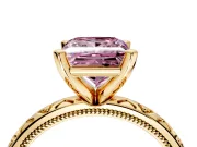 Solitaire Engagement Ring Setting for Fancy Pink Princess Cut Center with XO Engraved Band and Prong Head in Yellow Gold