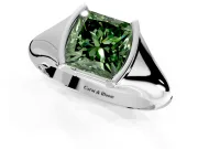 Tension Engagement Ring Setting for Fancy Green Princess Cut Center with Wide Tapered Band and Tension Head in Platinum