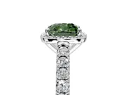 Halo Engagement Ring Setting for Fancy Green Cushion Cut Center with Full Pave Band and Prong Head in White Gold