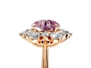 Small-Accent Cluster Halo Engagement Ring Setting for Fancy Pink Round Cut Center with Plain Band and Prong Head in Rose Gold