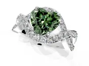 Halo Engagement Ring Setting for Fancy Green Heart-Shaped Center with Pave Infinity Twist Band and Prong Head in Platinum