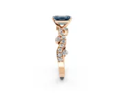 Solitaire Engagement Ring Setting for Fancy Blue Emerald Cut Center with Bar-Station Pave Twist and Prong Head in Rose Gold