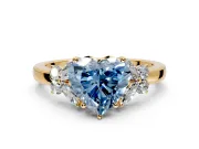 Solitaire Engagement Ring Setting for Fancy Blue Heart-Shaped Center with Marquise Flower Shoulders and Prong Head in Yellow Gold