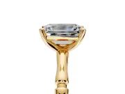 Solitaire Engagement Ring Setting for Emerald Cut Center with Bamboo Band and Prong Head in Yellow Gold