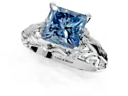 Solitaire Engagement Ring Setting for Fancy Blue Princess Cut Center with Filigree Accent Basket and Prong Head in Sterling Silver