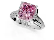 Solitaire Engagement Ring Setting for Fancy Pink Radiant Cut Center with Accented Split Shank and Prong Head in Platinum