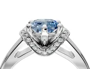 Solitaire Engagement Ring Setting for Fancy Blue Cushion Cut Center with Wide Band, Pave Collar and Prong Head in Sterling Silver