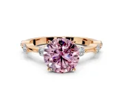 Solitaire Engagement Ring Setting for Fancy Pink Round Cut Center with Bezel Station Band and Prong Head in Rose Gold