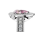 Milgrain Halo Engagement Ring Setting for Fancy Pink Pear-Shaped Center with Pave Band and Prong Head in White Gold