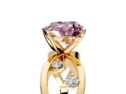 Solitaire Engagement Ring Setting for Fancy Pink Heart-Shaped Center with Criss-Cross Accent Band and Prong Head in Yellow Gold