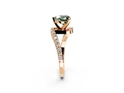 Solitaire Engagement Ring Setting for Fancy Green Heart-Shaped Center with Pave Bypass Swirl Band and Prong Head in Rose Gold