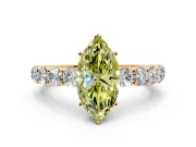 Shared-Prong Engagement Ring Setting for Fancy Yellow Marquise Center with Graduated Accents and Prong Head in Yellow Gold