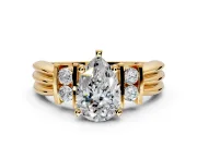 Solitaire Engagement Ring Setting for Pear-Shaped Center with Grooved Bar Accent Band and Prong Head in Yellow Gold