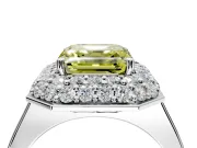 Halo Engagement Ring Setting for Fancy Yellow Asscher Cut Center with Plain Tapered Band and Prong Head in Platinum