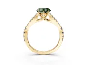 Solitaire Engagement Ring Setting for Fancy Green Heart-Shaped Center with Pave Split Shank and Prong Head in Yellow Gold