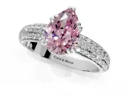 Solitaire Engagement Ring Setting for Fancy Pink Pear-Shaped Center with Multi-Row Pave Accents and Basket Head in Platinum