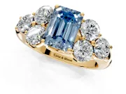 Cluster Engagement Ring Setting for Fancy Blue Emerald Cut Center with Round Cut Accent Frame and Prong Head in Yellow Gold