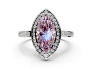 Halo Engagement Ring Setting for Fancy Pink Marquise Center with Framed Halo, Pave Band and Prong Head in White Gold