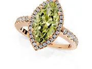 Accent Halo Engagement Ring Setting for Fancy Yellow Marquise Center with Full-Length Pave Band and Prong Head in Rose Gold