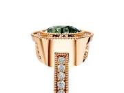 Halo Engagement Ring Setting for Fancy Green Round Cut Center with Milgrain Halo, Pave Band and Prong Head in Rose Gold