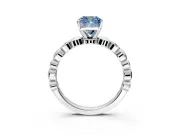 Solitaire Engagement Ring Setting for Fancy Blue Cushion Cut Center with Beaded Bezel Station Band and Prong Head in Sterling Silver
