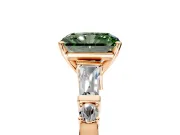 Bar-Set Engagement Ring Setting for Fancy Green Radiant Cut Center with Tapered Baguette Accents and Prong Head in Rose Gold