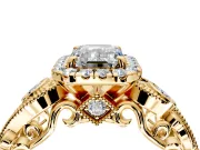 Milgrain Halo Engagement Ring Setting for Emerald Cut Center with Shoulder Bezels and Prong Head in Yellow Gold