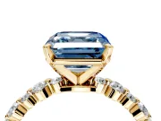 Solitaire Engagement Ring Setting for Fancy Blue Asscher Cut Center with Alternating Size Accents and Prong Head in Yellow Gold