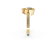 Halo Engagement Ring Setting for Fancy Green Heart-Shaped Center with Milgrain Halo, Pave Band and Prong Head in Yellow Gold