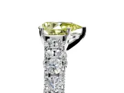 Solitaire Engagement Ring Setting for Fancy Yellow Pear-Shaped Center with Pave Cathedral Shoulders and Prong Head in Platinum