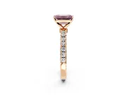 Open Basket Engagement Ring Setting for Fancy Pink Emerald Cut Center with Pave Band and Prong Head in Rose Gold