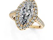 Halo Engagement Ring Setting for Marquise Center with Raised Halo, Pave Band and Prong Head in Yellow Gold